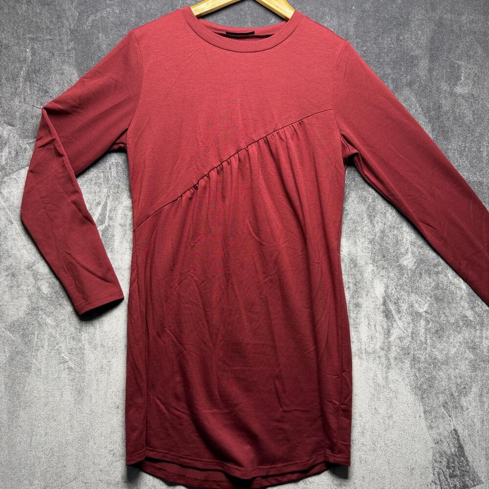 PRETTYGARDEN T-Shirt Dress Womens S Red Relaxed Stretch Jersey Long Sleeve